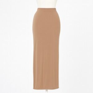 Naked Wardrobe Maxi Skirt Womens Small M Gold Long Slit Fitted Stretch Bodycon